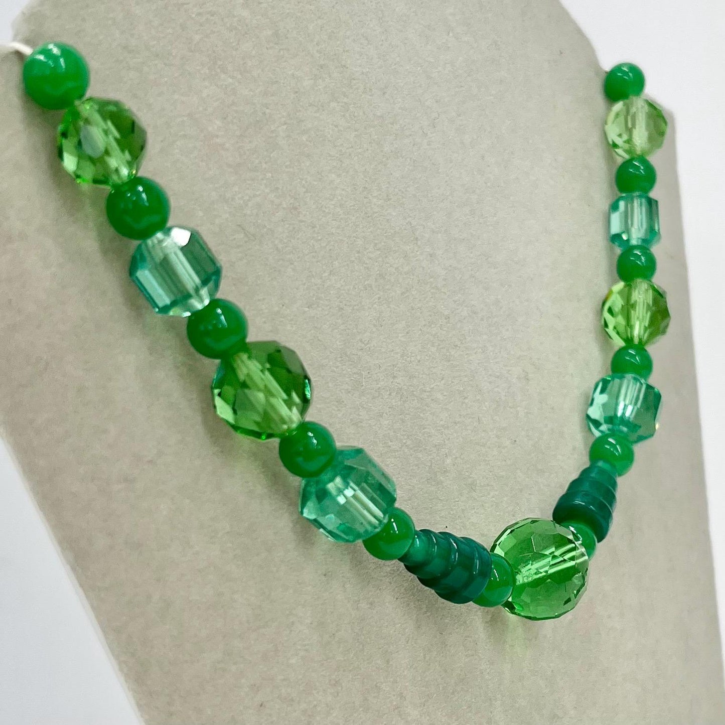 Vintage Green & Teal Faceted Glass Manganese Bead Necklace Green UV Reactive Glow Jewellery 17” TheGreenGlassGemShop