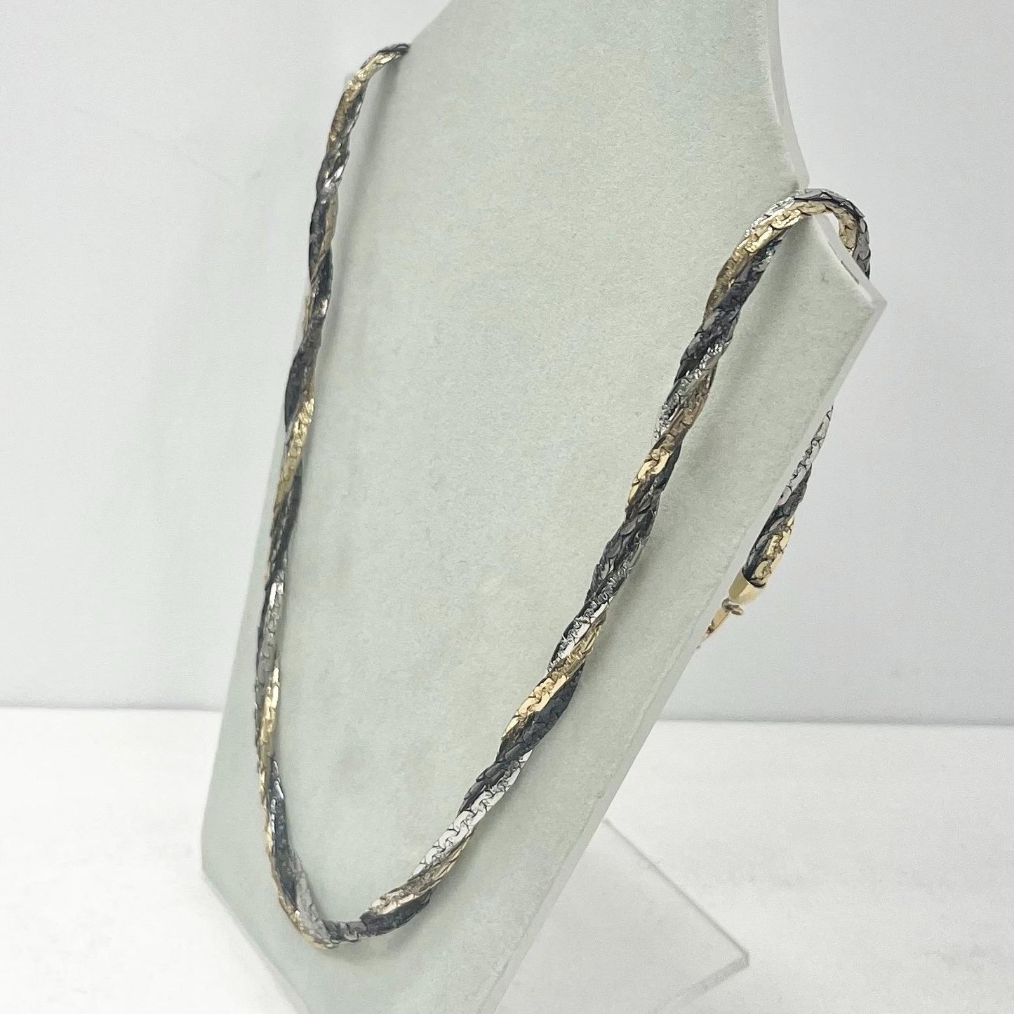 Vintage 24” Long Twisted Three Colour Gold Silver Pewter Three Strand 22ct Gold Plate Chain Necklace 1970’s - 1980’s Statement Power Chain TheGreenGlassGemShop