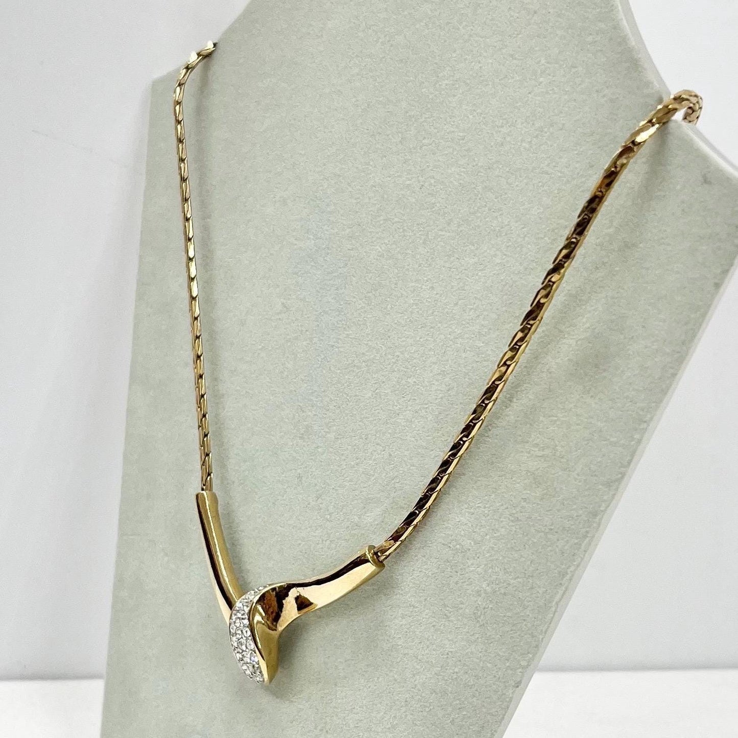 Vintage Gold Plate Ribbon Twist Diamante Chain Collar Necklace 1970’s - 1980’s Statement Power Chain TheGreenGlassGemShop