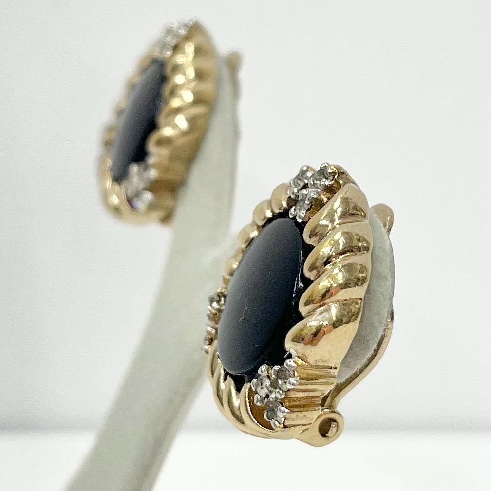Vintage Designer Panetta Gold Tone Black Cabochon Clip On Earrings with a Clear Crystal Accents TheGreenGlassGemShop