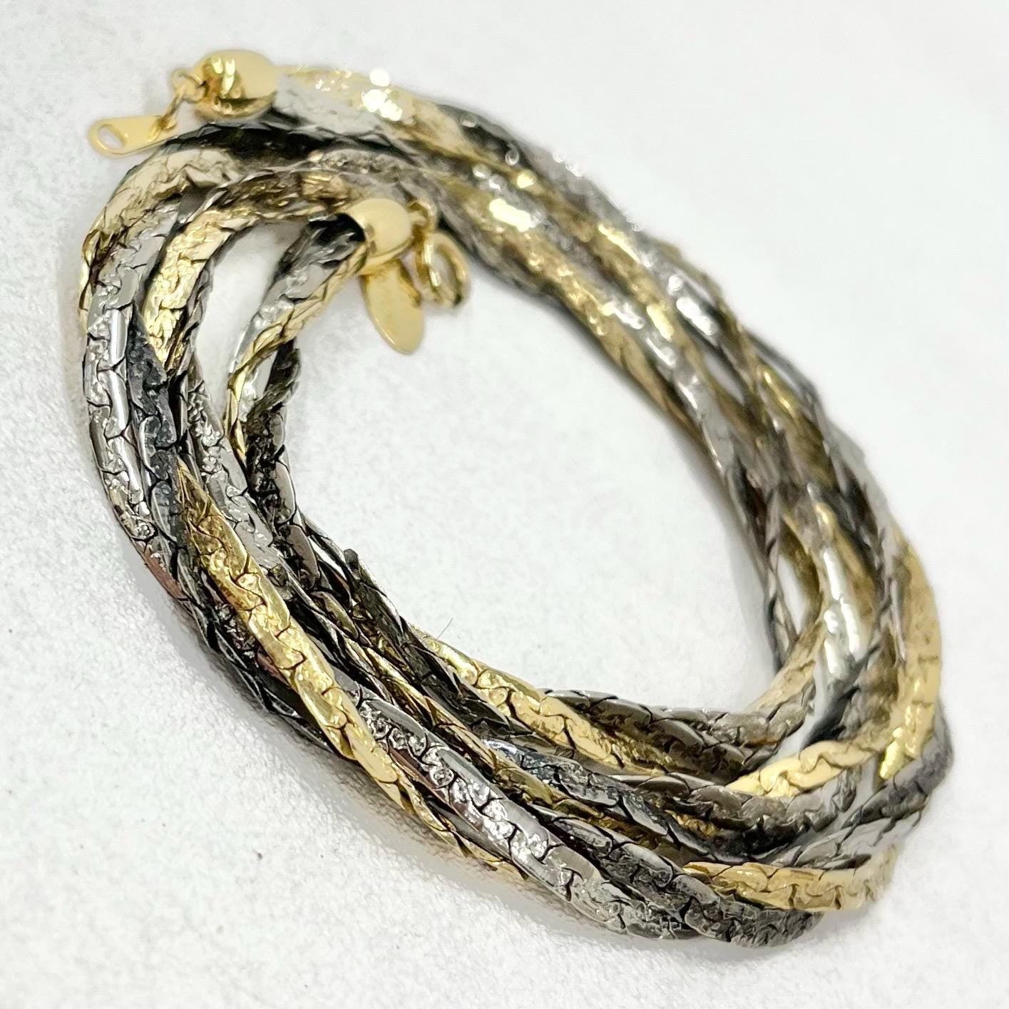 Vintage 24” Long Twisted Three Colour Gold Silver Pewter Three Strand 22ct Gold Plate Chain Necklace 1970’s - 1980’s Statement Power Chain TheGreenGlassGemShop