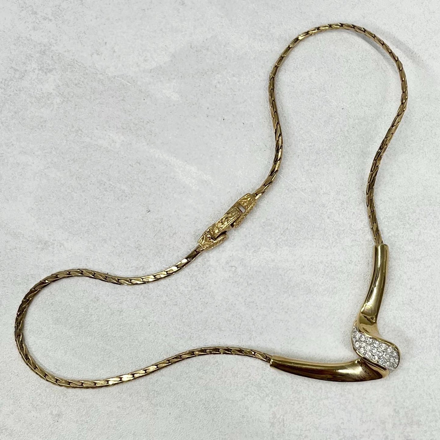 Vintage Gold Plate Ribbon Twist Diamante Chain Collar Necklace 1970’s - 1980’s Statement Power Chain TheGreenGlassGemShop