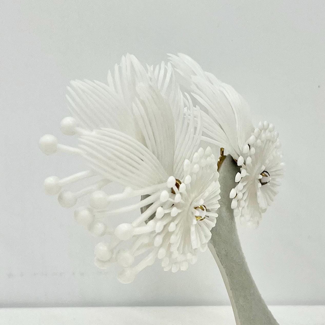 Vintage Large White Plastic Flower Feathered Clip On Earrings 1980’s - 1990’s Light Weight Statement Earrings TheGreenGlassGemShop
