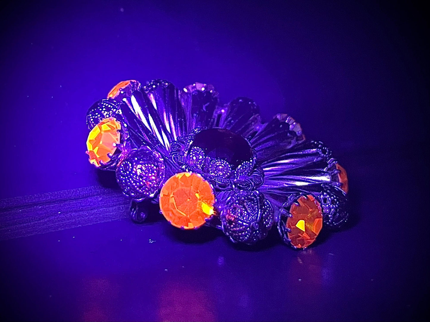 Huge Vintage Statement Orange Cadmium Glass Crystal Brooch Gold Tone with a UV Reactive Glow UV Vintage Jewellery TheGreenGlassGemShop