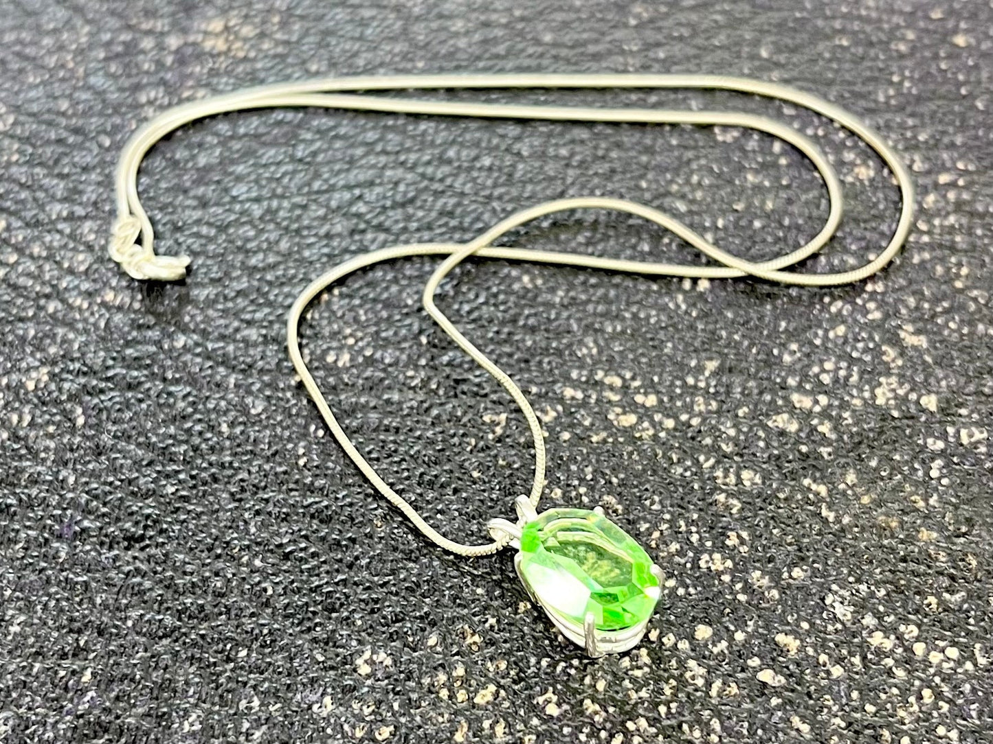 Sterling Silver Uranium Glass Oval Cut Crystal Pendant & 18” Chain with a UV Reactive Glow UV Jewellery Necklace TheGreenGlassGemShop