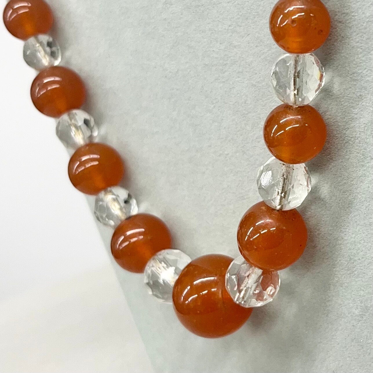 Long Vintage Carnelian Glass Uranium Graduated Bead Necklace Hand Strung Orange Clear Beads Bright Green / Yellow UV Reactive Glow TheGreenGlassGemShop