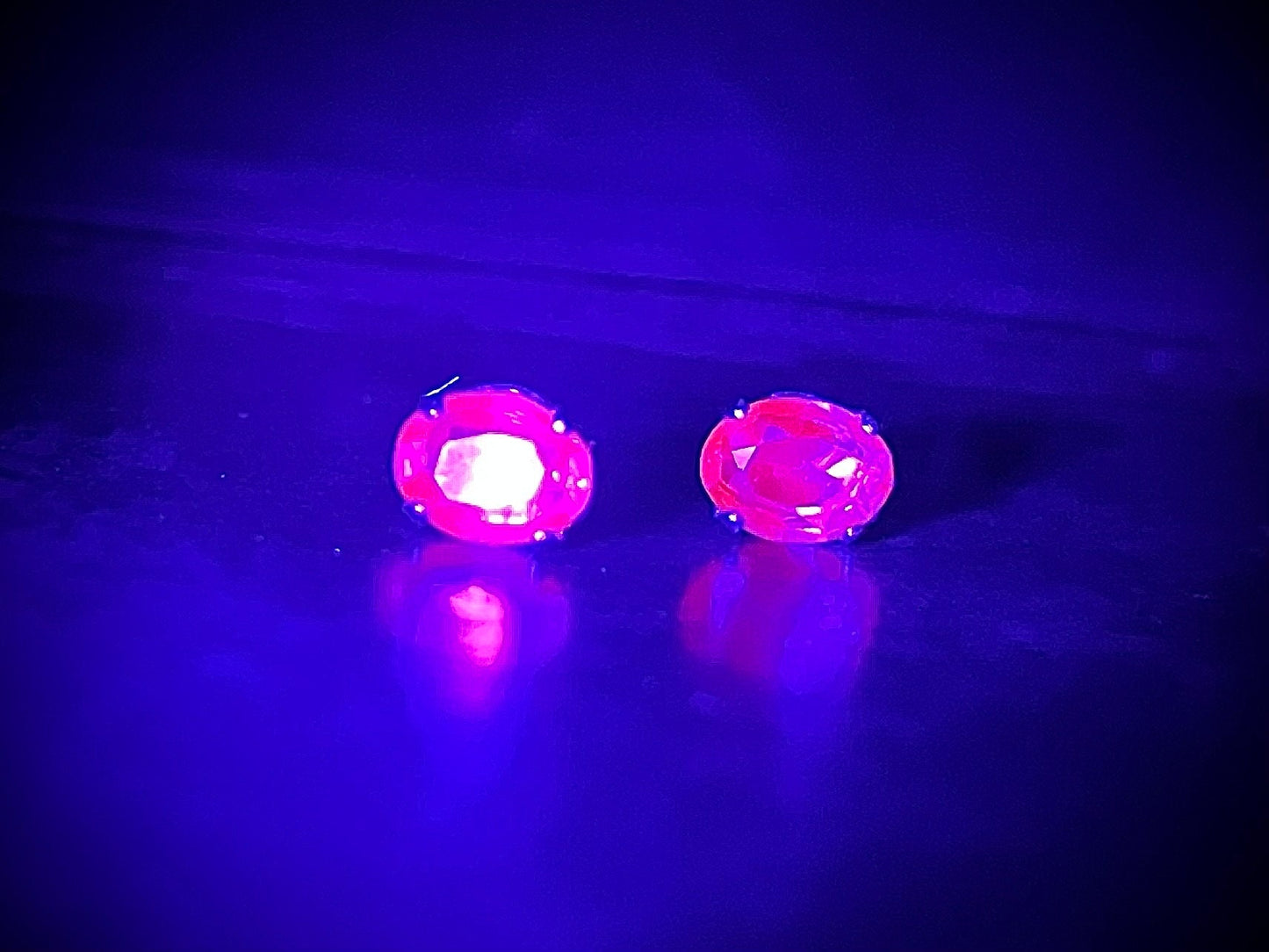 Sterling Silver Cobalt Blue Synthetic Spinel Oval Cut Stud Earrings with a UV Reactive Pink Glow Jewellery TheGreenGlassGemShop