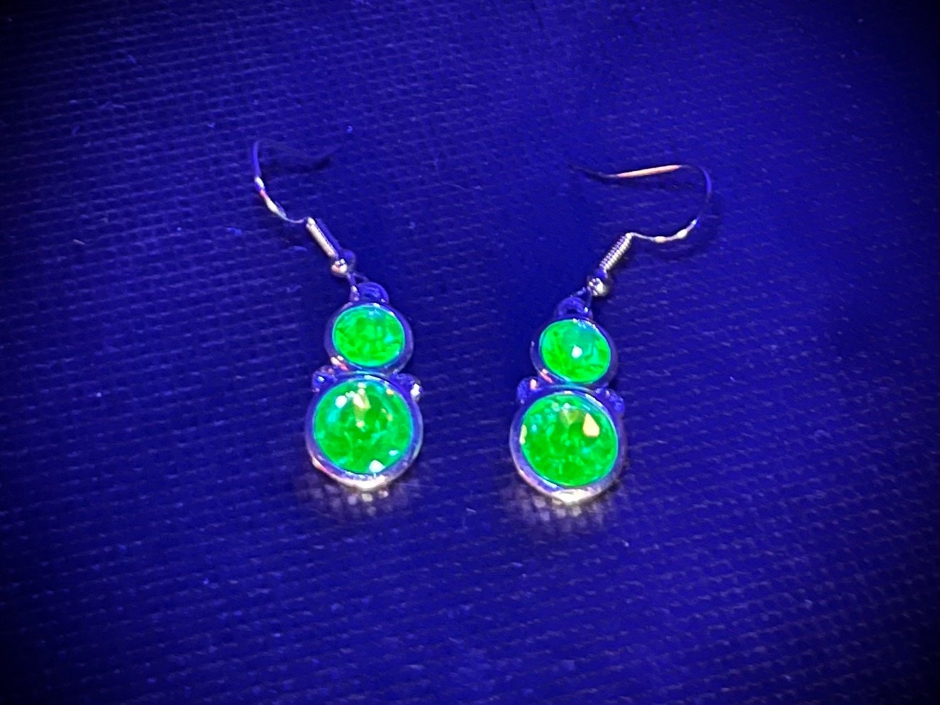 Vintage Green Uranium Glass Crystal Drop Swarovski Crystal Elements Earrings with UV Reactive Glow & Tiny Clear Crystal Accents TheGreenGlassGemShop