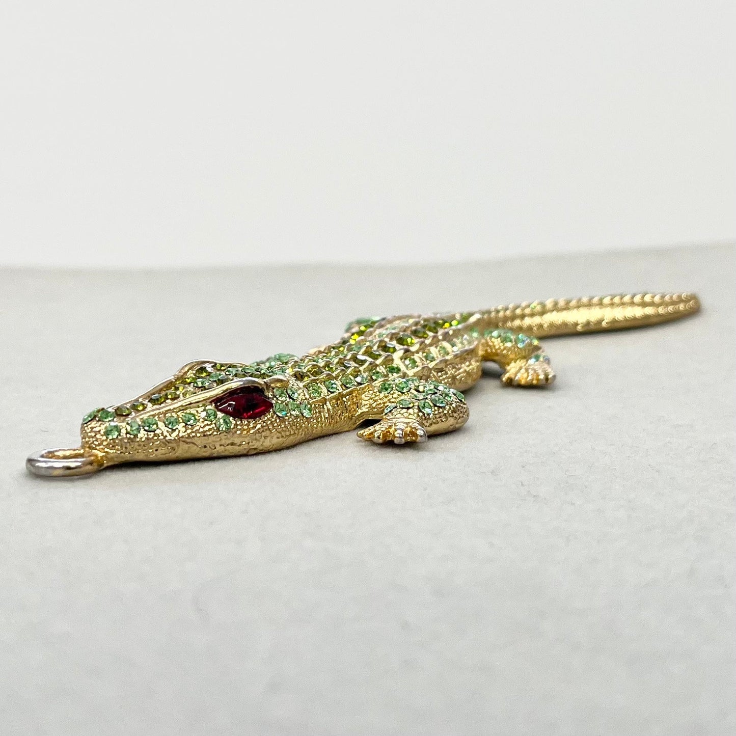 Vintage Butler & Wilson Large Green Crystal Crocodile Alligator Pendant with Vintage Uranium Swarovski Crystal Elements UV Reactive Glow TheGreenGlassGemShop