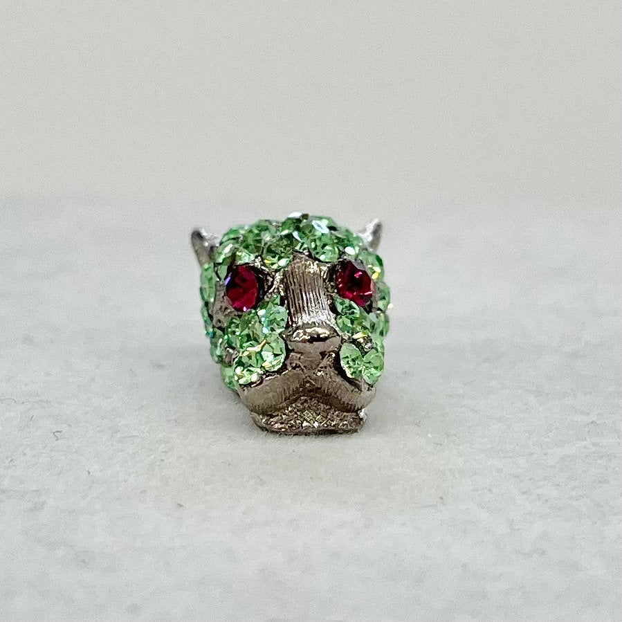 Vintage Panther / Jaguar Head Pendant / Charm Silver Plate with Green Uranium Crystals in a Vintage Setting UV Reactive Glow Cat Jewellery TheGreenGlassGemShop