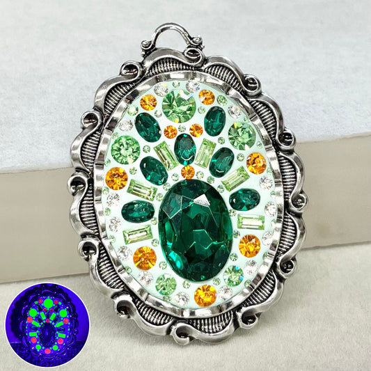 Emerald Colour & Green Uranium and Cadmium Pendant with Vintage Uranium Swarovski Crystal Elements in a Silver Tone Setting UV Reactive Glow TheGreenGlassGemShop