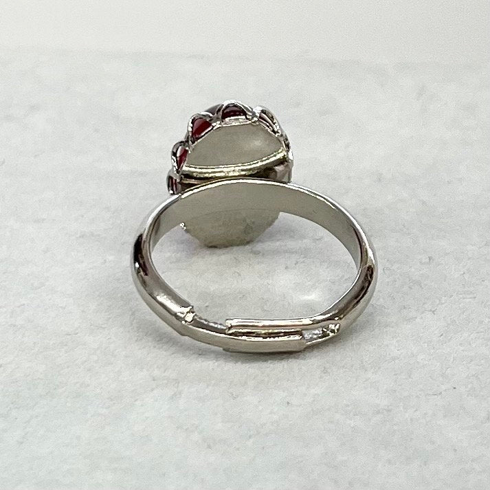 Vintage Oval Czech Glass Cabochon Ring Ruby Foiled Glass Adjustable Size Silver Plated TheGreenGlassGemShop