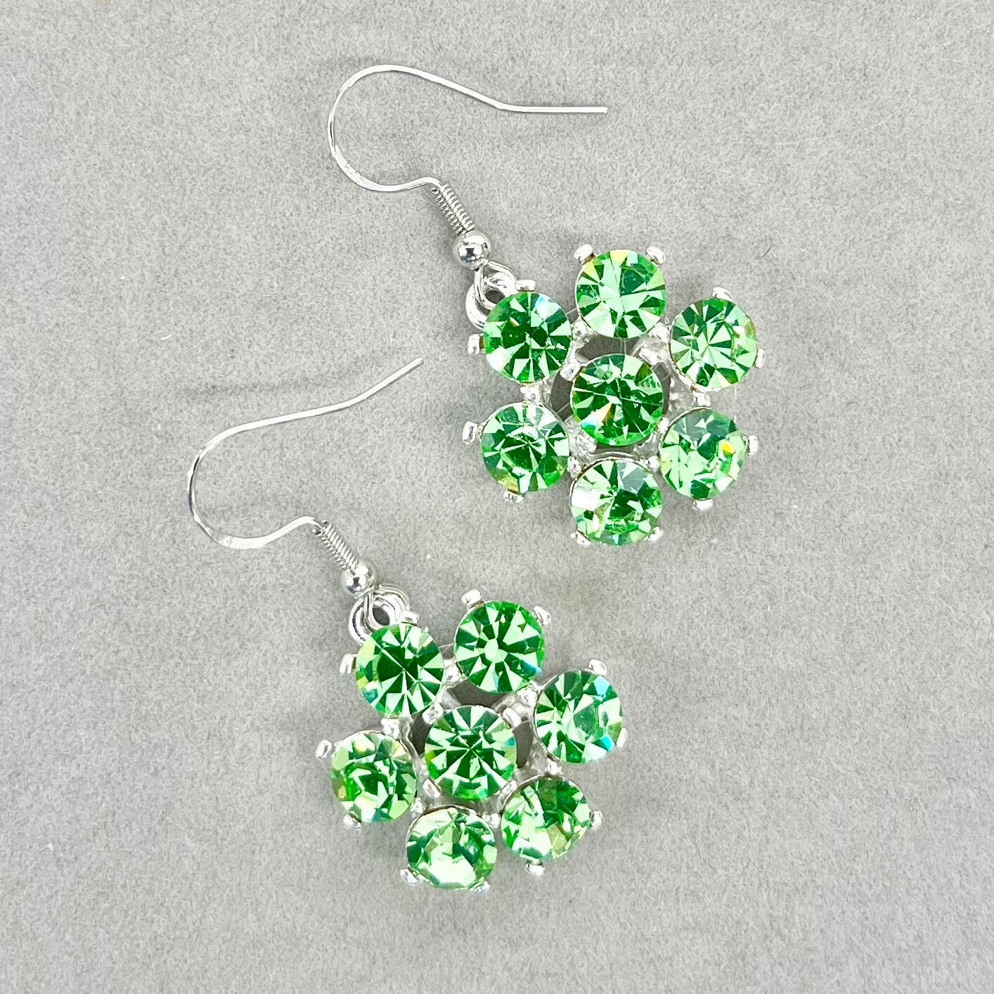 Vintage Uranium Glass Crystal Flower Drop Earrings UV Reactive Glow with Vintage Swarovski Crystals TheGreenGlassGemShop