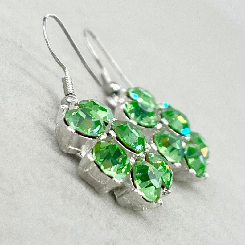 Vintage Uranium Glass Crystal Flower Drop Earrings UV Reactive Glow with Vintage Swarovski Crystals TheGreenGlassGemShop