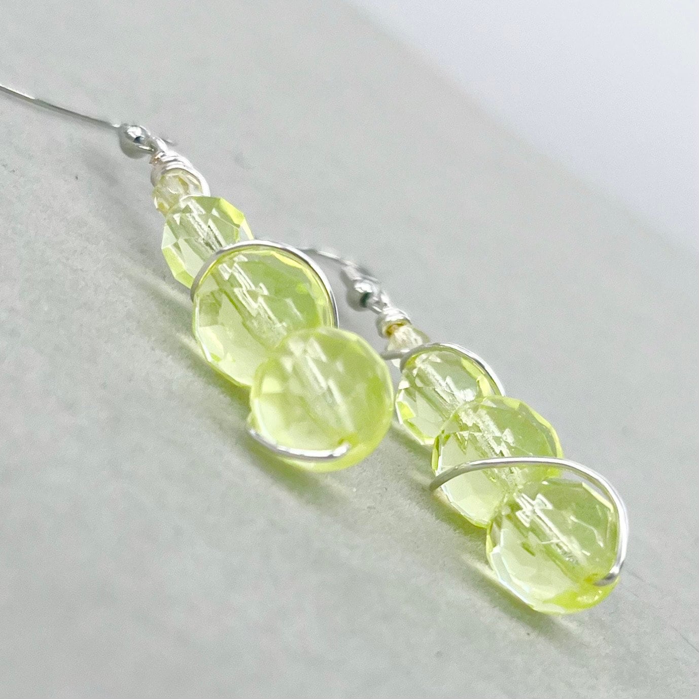 Vintage Yellow Uranium Glass Bead Drop Earrings Silver Plate UV Reactive Glow with Czech Firepolished Crystal Beads TheGreenGlassGemShop