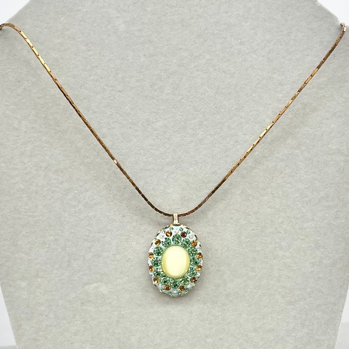 Green Uranium Crystal Pendant with Vintage Uranium Swarovski Crystal Elements in a Gold Tone Setting UV Reactive Glow TheGreenGlassGemShop