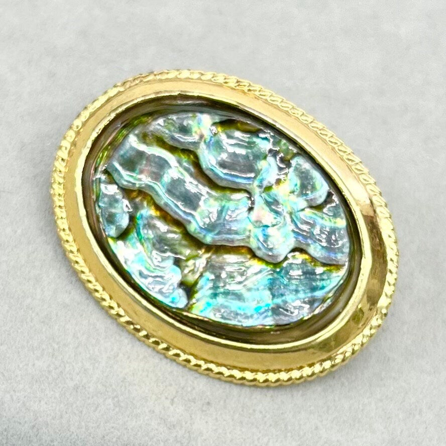 Vintage Exquisite Brooch Oval Abalone Shell in a Gold Tone Setting TheGreenGlassGemShop