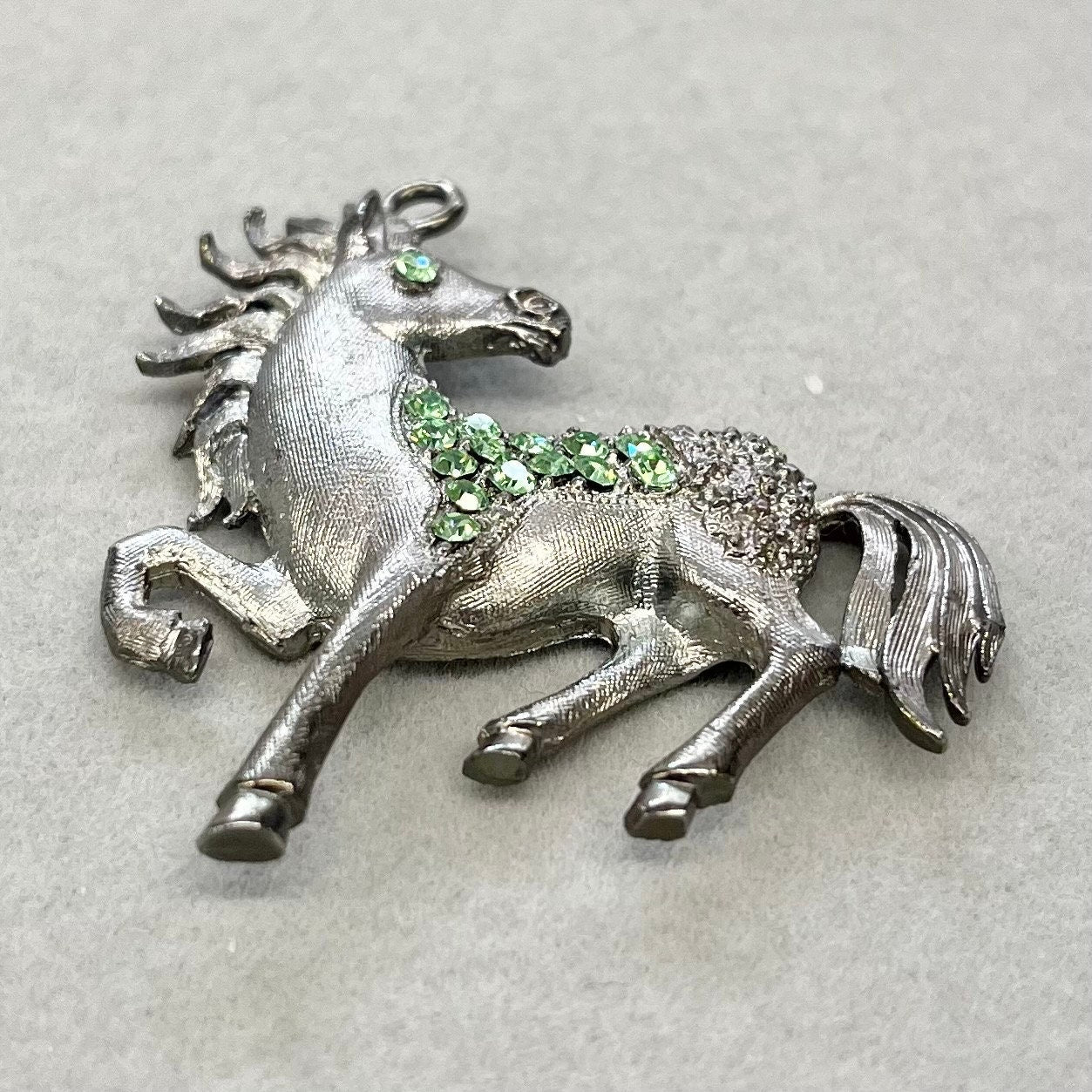 Vintage Horse Pendant with Green Vintage Uranium Swarovski Crystal Elements in a Pewter Tone Setting UV Reactive Glow TheGreenGlassGemShop