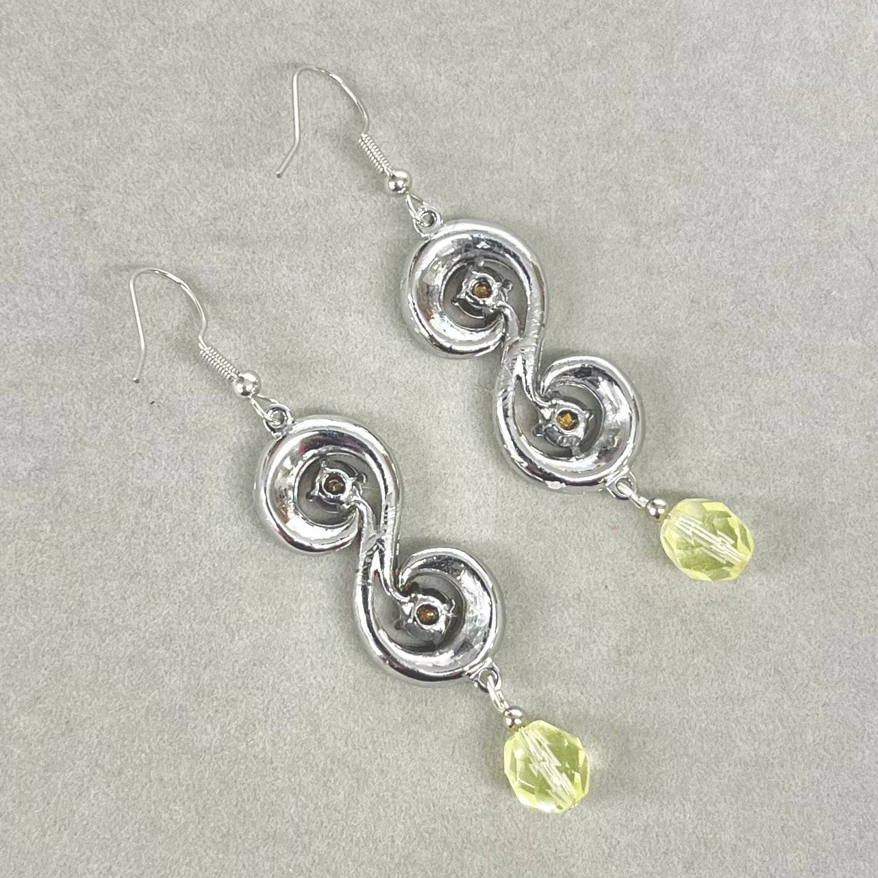 Unusual Uranium Green & Cadmium Orange Crystal ‘S’ Drop Earrings UV Reactive Glow with Vintage Swarovski Crystal Elements TheGreenGlassGemShop