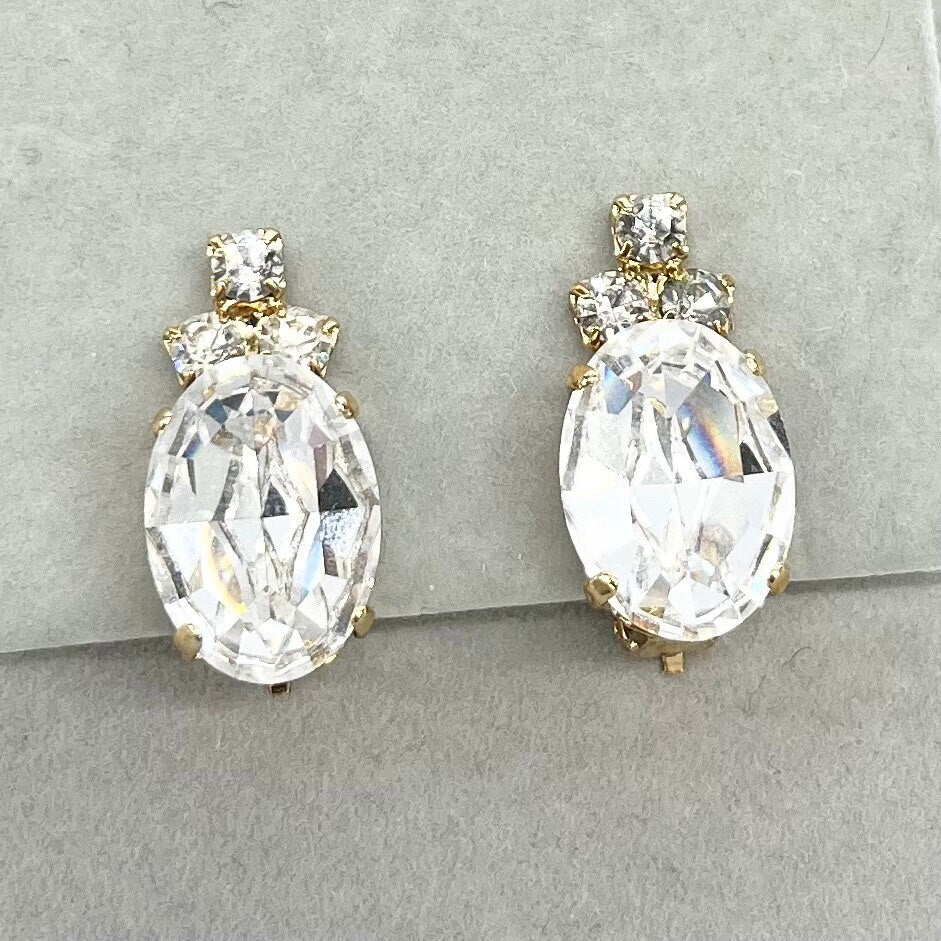 Vintage Clear Swarovski Crystal Elements Clip On Earrings Gold Plated with Clear Crystals TheGreenGlassGemShop