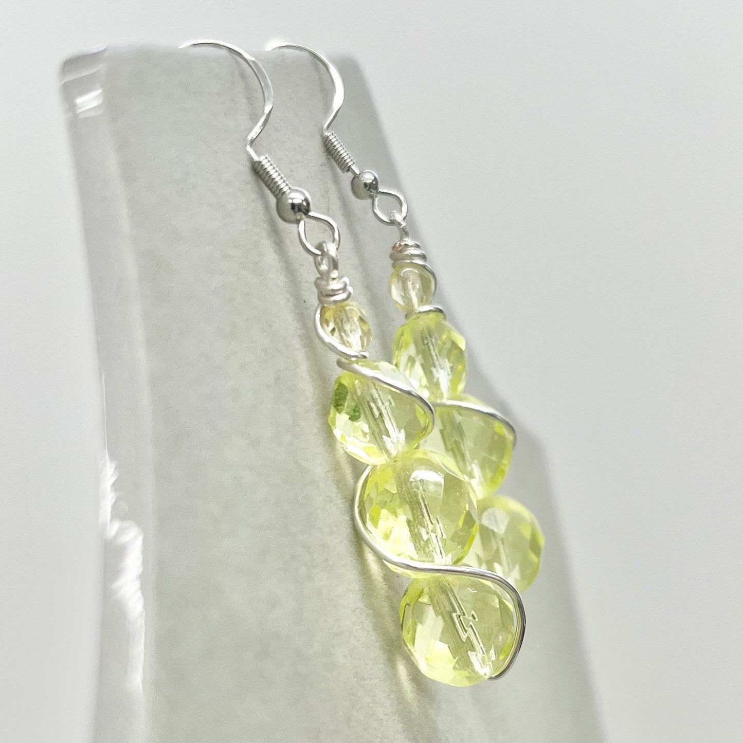 Vintage Yellow Uranium Glass Bead Drop Earrings Silver Plate UV Reactive Glow with Czech Firepolished Crystal Beads TheGreenGlassGemShop