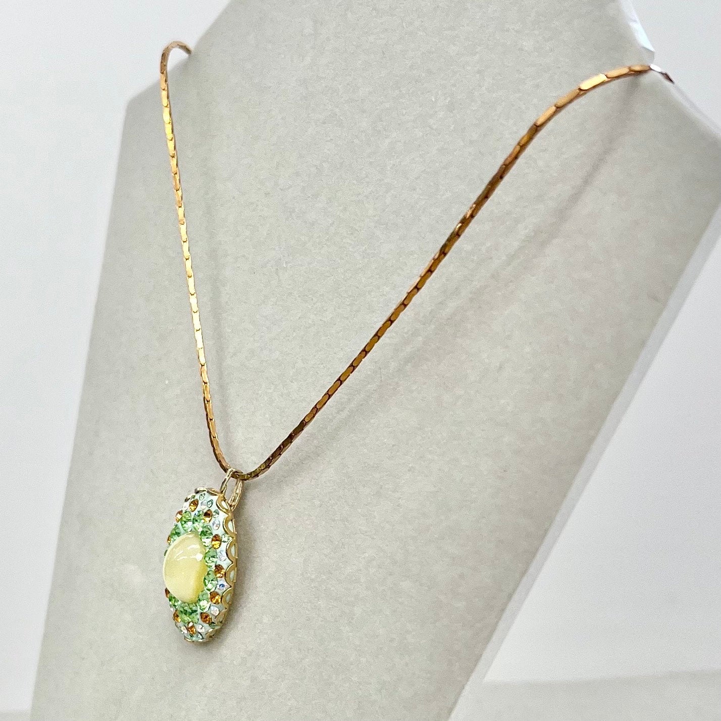 Green Uranium Crystal Pendant with Vintage Uranium Swarovski Crystal Elements in a Gold Tone Setting UV Reactive Glow TheGreenGlassGemShop