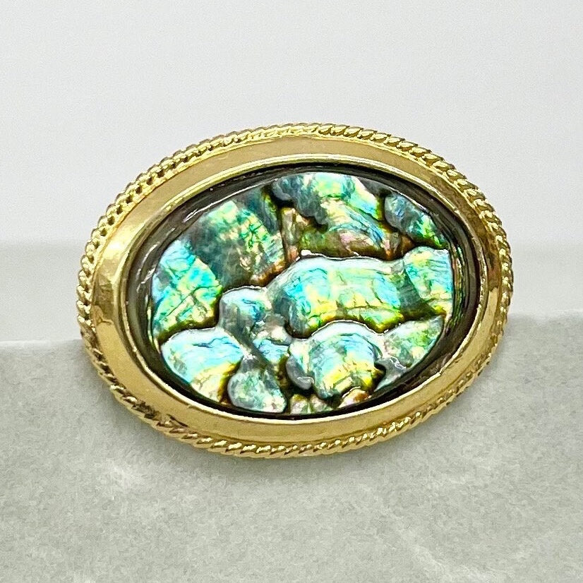 Vintage Exquisite Brooch Oval Abalone Shell in a Gold Tone Setting TheGreenGlassGemShop