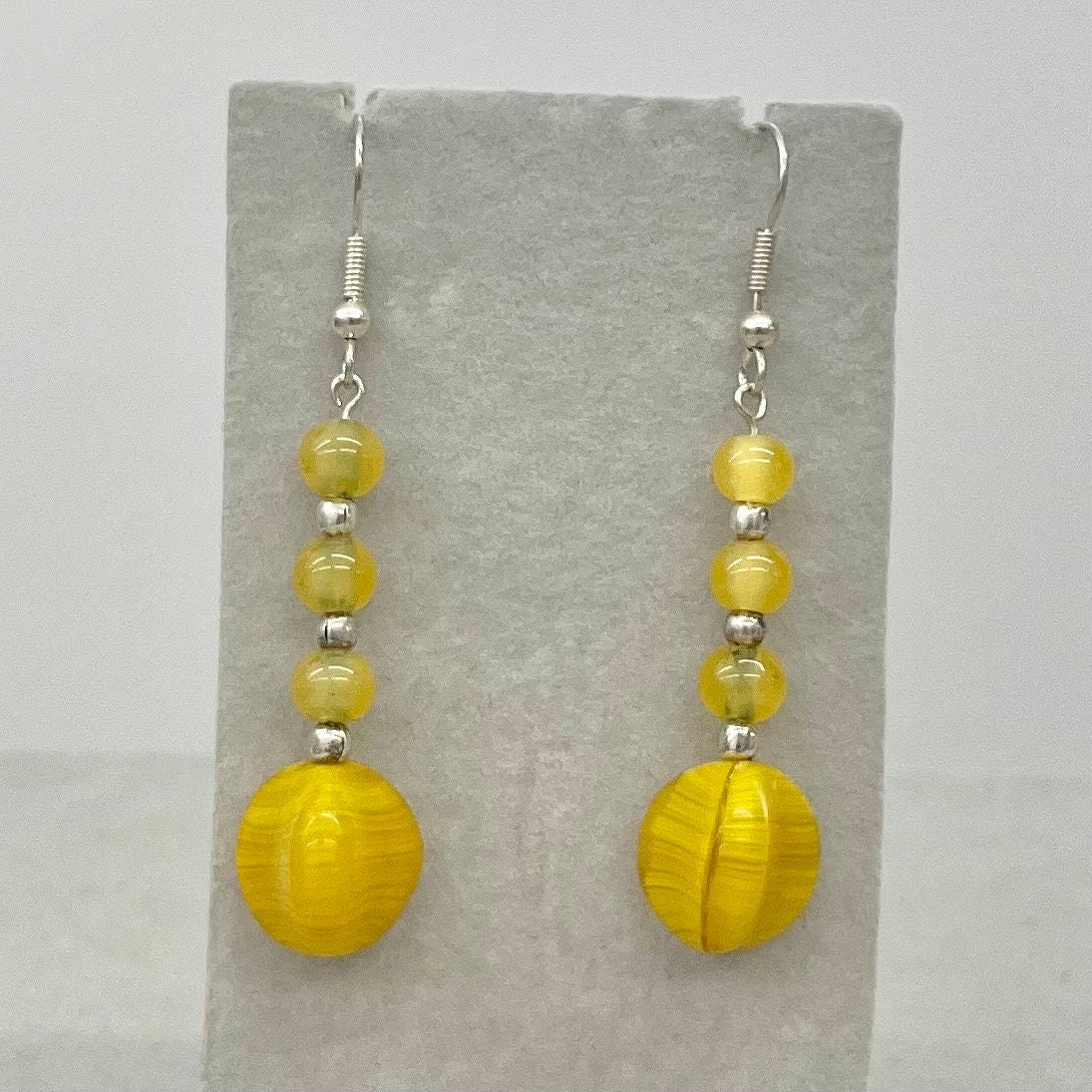 Uranium Yellow Glass & Cadmium Bead Drop Earrings Silver Plate with a UV Reactive Glow TheGreenGlassGemShop