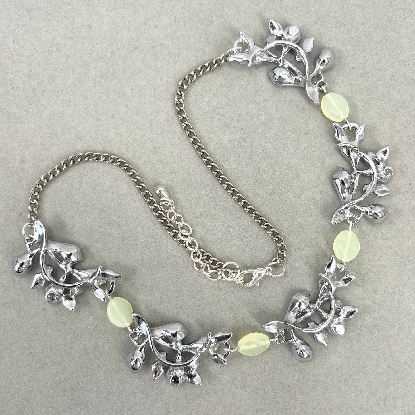 Vintage Sparkling Green Uranium Crystal Necklace Calla Lily Floral Design in a Silvef Plated Setting UV Reactive Glowing Jewellery TheGreenGlassGemShop