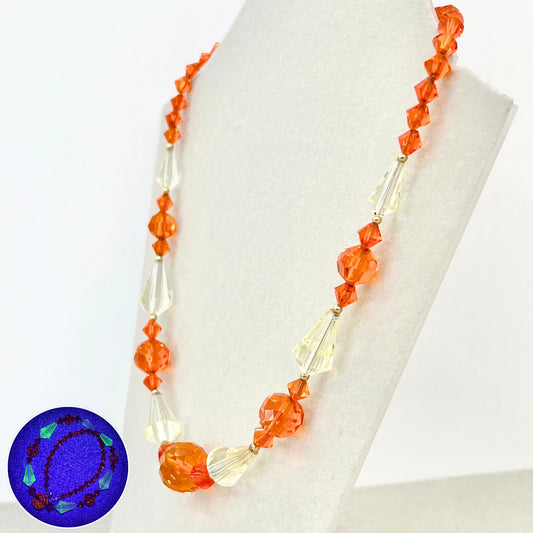 Vintage Orange & Yellow Glass Bicone Bead Necklace Cadmium and Manganese UV Reactive Glow Jewellery 17” TheGreenGlassGemShop