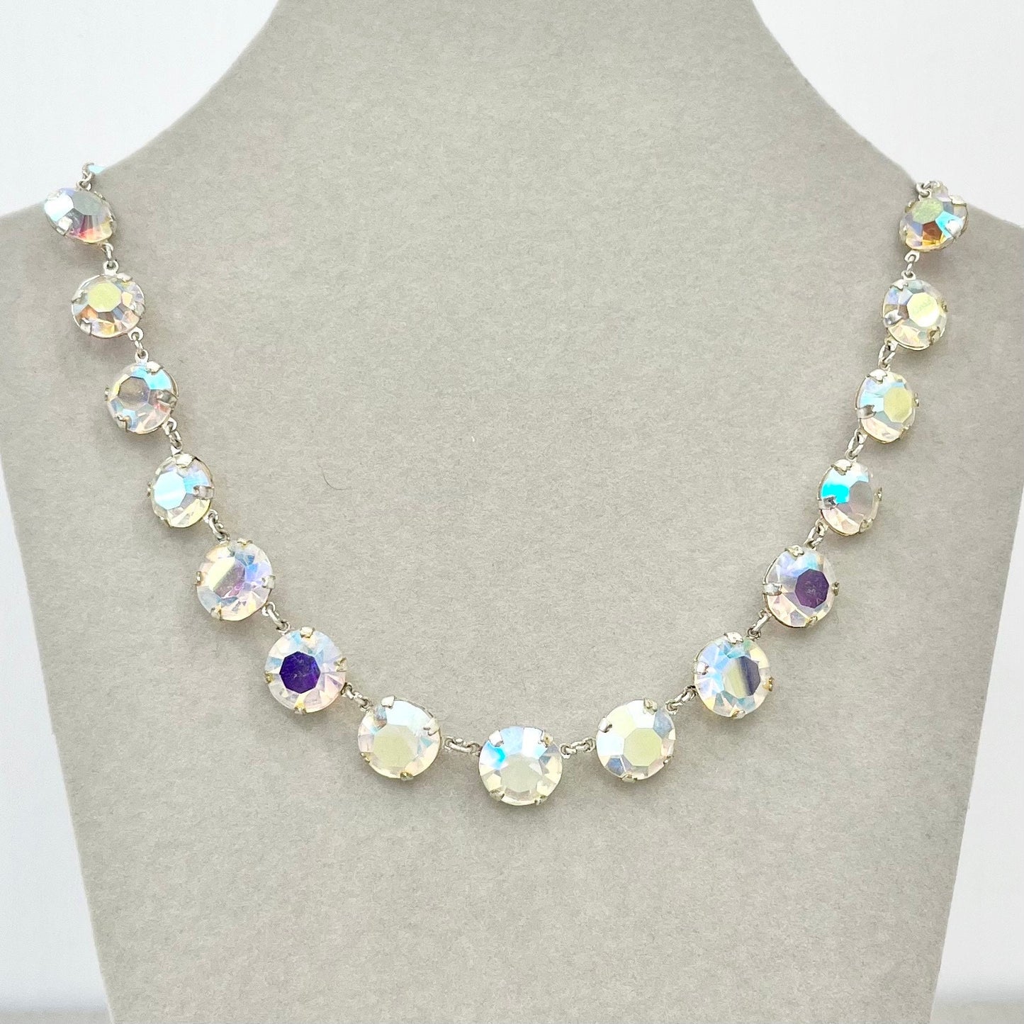 Vintage 1950’s - 1960’s Aurora Borealis Crystal Necklace Single Strand Crystal Chain Super Sparkling TheGreenGlassGemShop