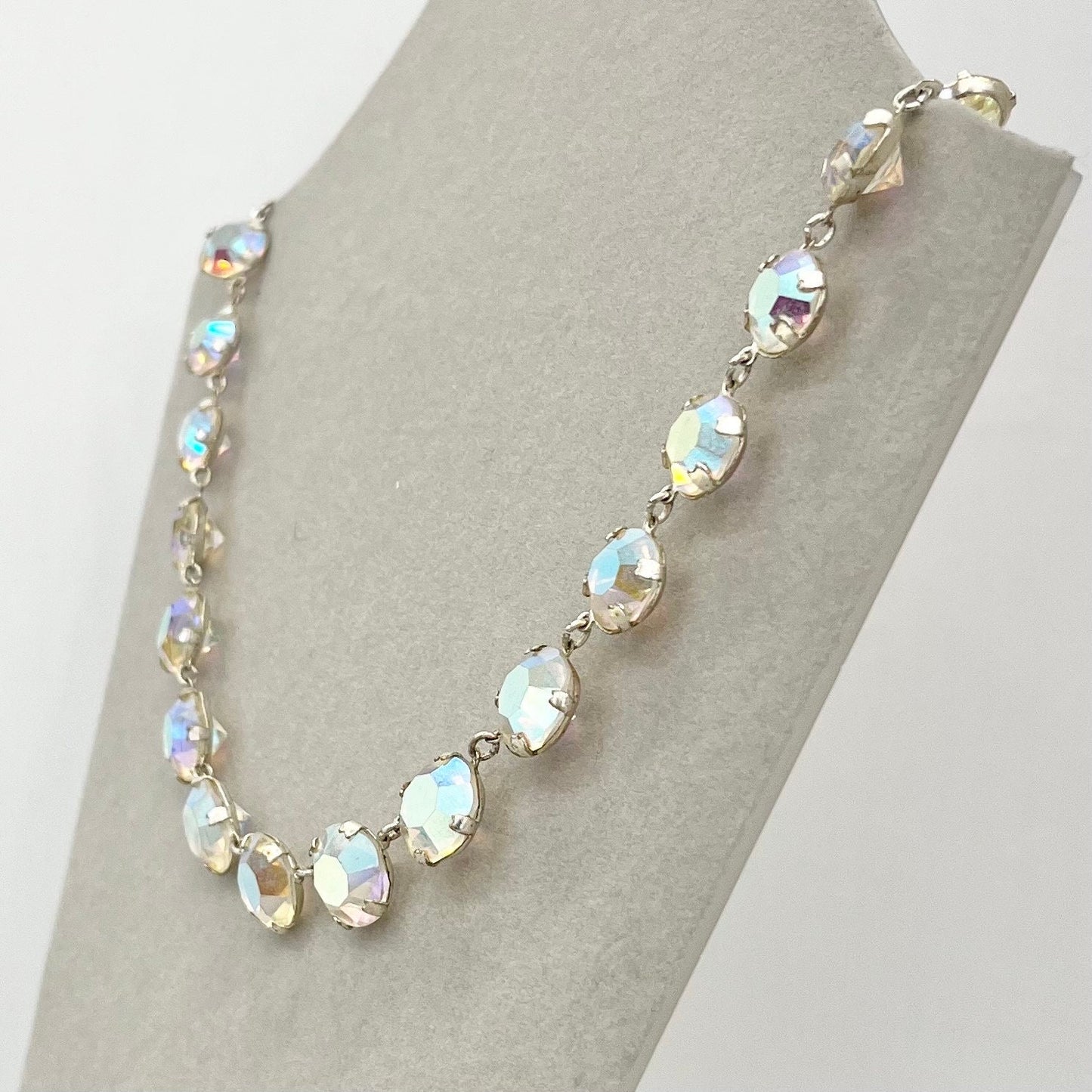 Vintage 1950’s - 1960’s Aurora Borealis Crystal Necklace Single Strand Crystal Chain Super Sparkling TheGreenGlassGemShop