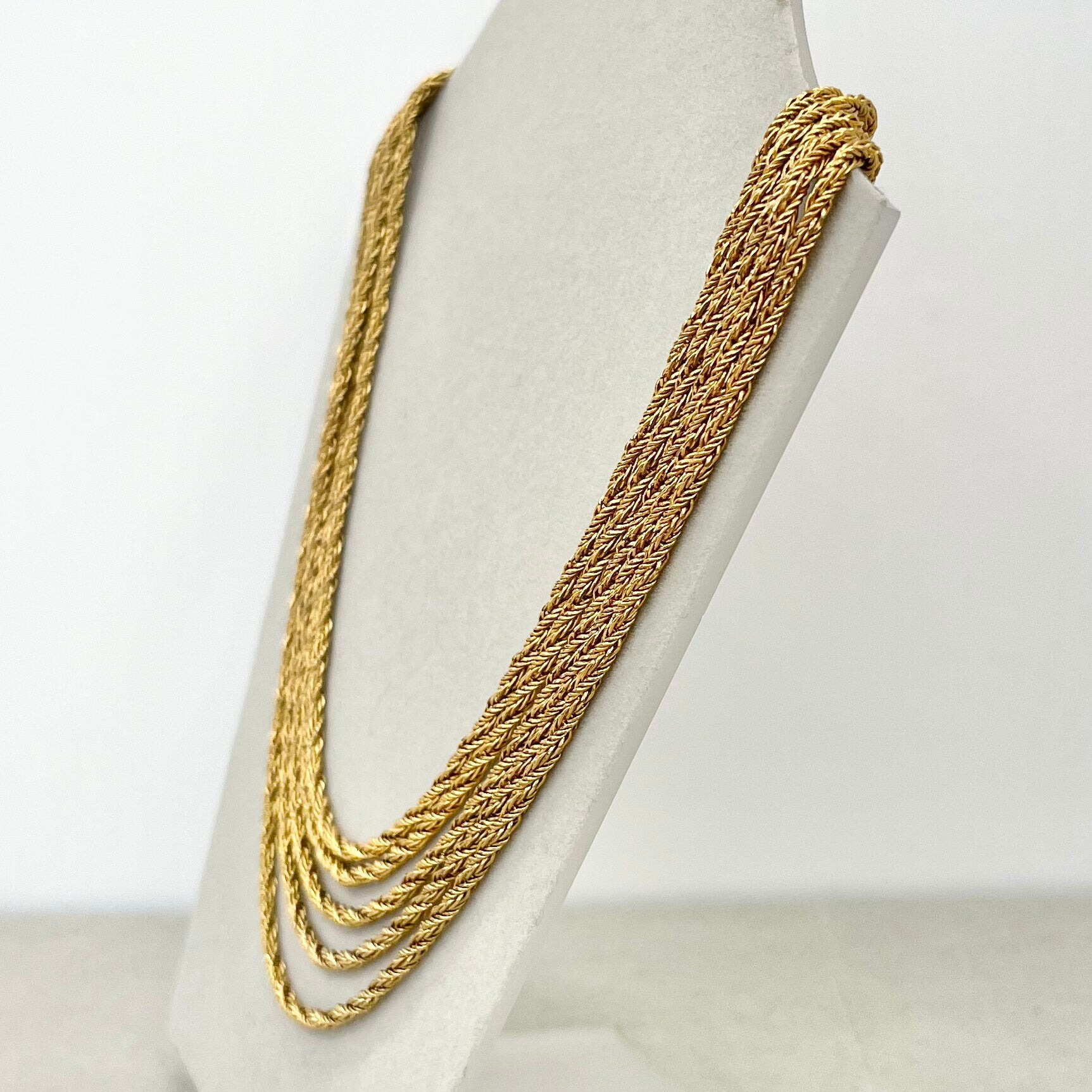 Vintage Gold Plated Multi Strand Necklace with Five Rope Twist Chains 1970’s - 1980’s TheGreenGlassGemShop