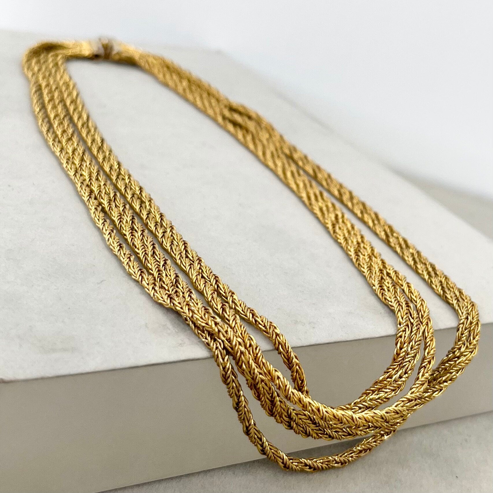 Vintage Gold Plated Multi Strand Necklace with Five Rope Twist Chains 1970’s - 1980’s TheGreenGlassGemShop