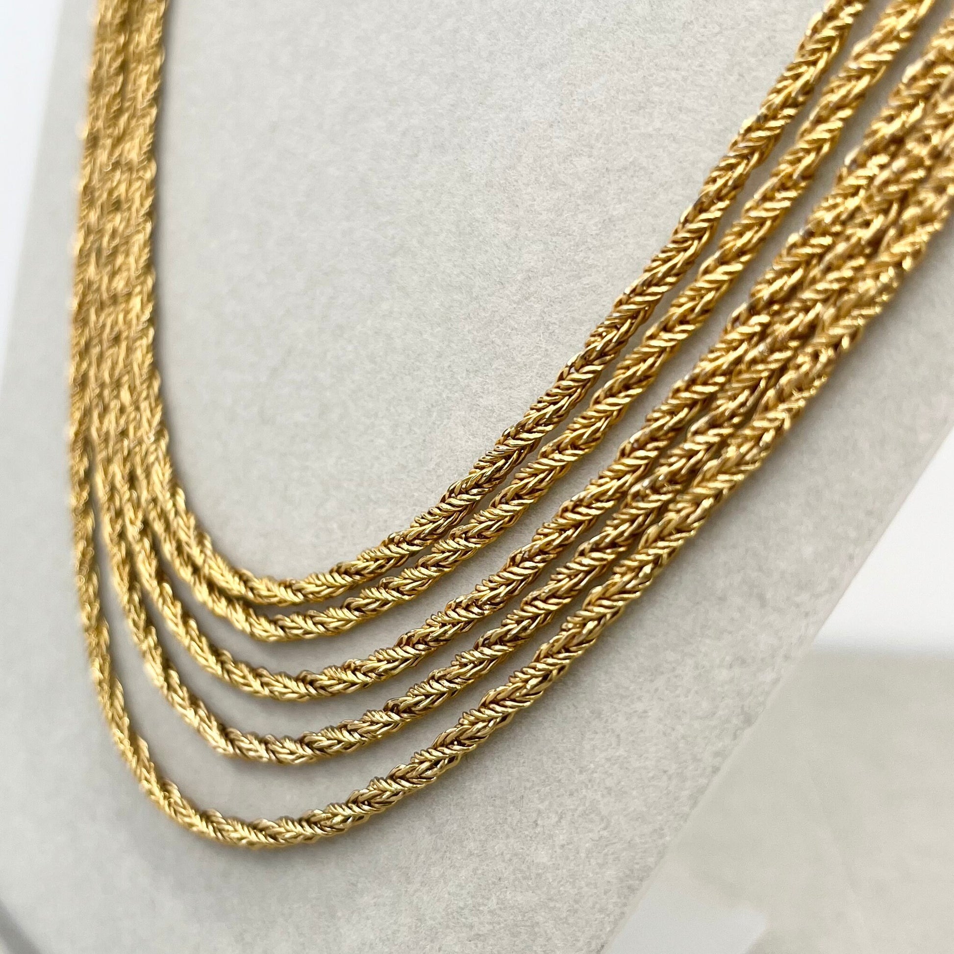 Vintage Gold Plated Multi Strand Necklace with Five Rope Twist Chains 1970’s - 1980’s TheGreenGlassGemShop