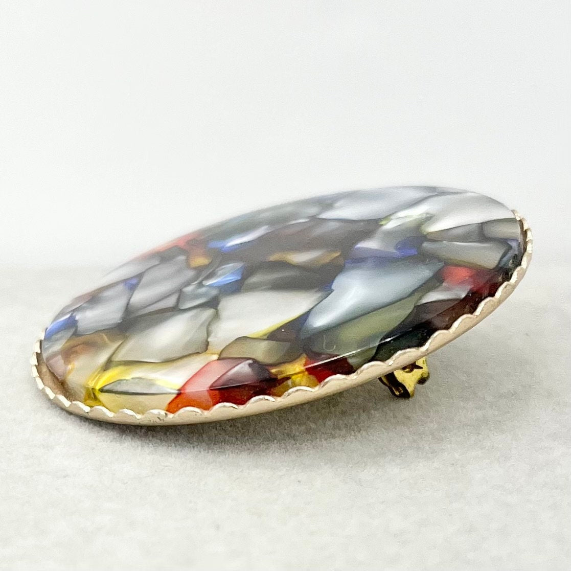 Vintage Multi Coloured Resin Chip Brooch Flat Round in Shape Large Size TheGreenGlassGemShop