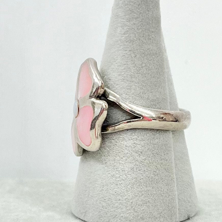 Vintage Mother of Pearl Ring Sterling Silver Pink Flower Design Size UK S / US 9 1/4 TheGreenGlassGemShop