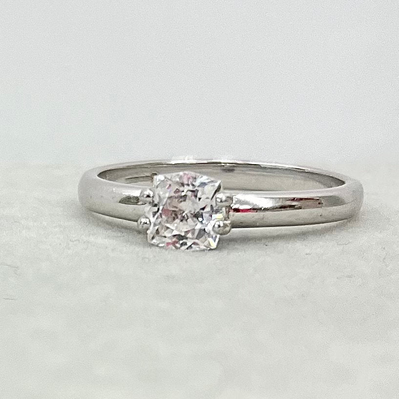 Vintage Cubic Zirconia Solitaire Ring Sterling Silver with an Unusual Cut Clear Cubic Zirconia Size UK V / US 10 3/4 TheGreenGlassGemShop