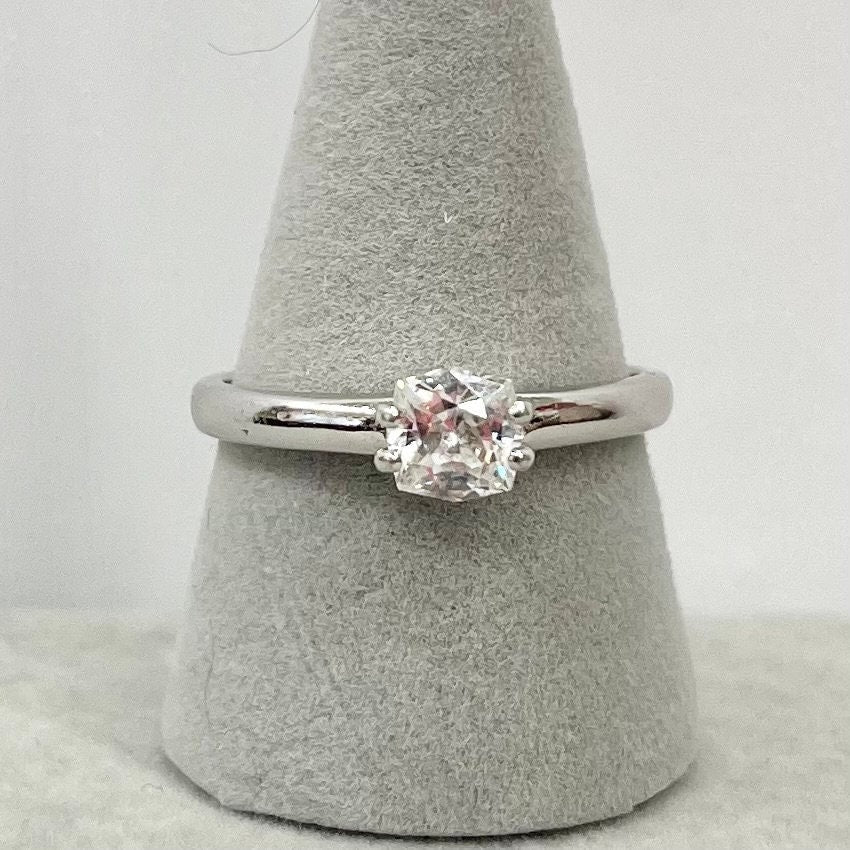 Vintage Cubic Zirconia Solitaire Ring Sterling Silver with an Unusual Cut Clear Cubic Zirconia Size UK V / US 10 3/4 TheGreenGlassGemShop