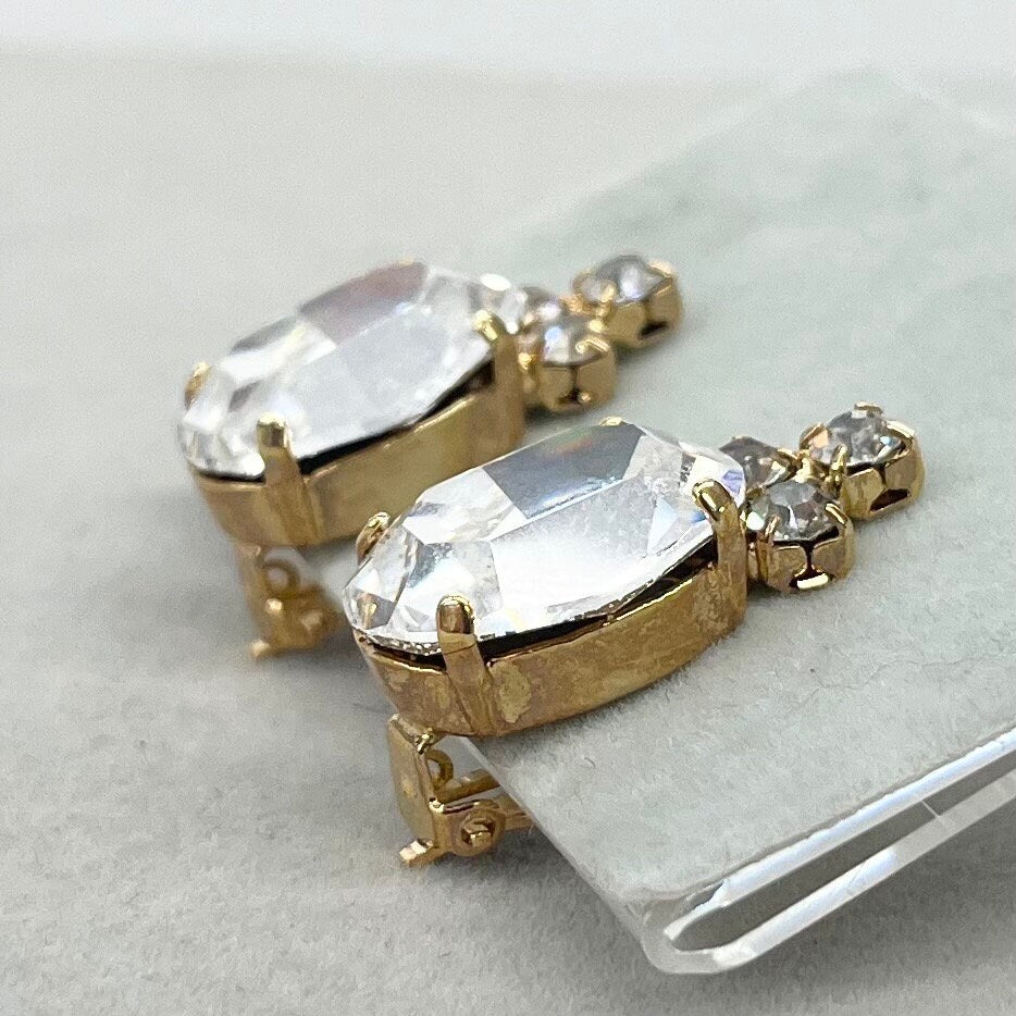 Vintage Clear Swarovski Crystal Elements Clip On Earrings Gold Plated with Clear Crystals TheGreenGlassGemShop