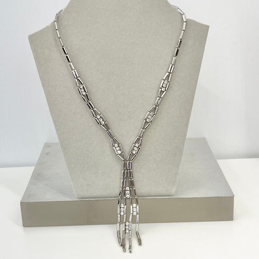 Vintage Silver Plate Crystal Tassle Drop Chain Necklace 1970’s - 1980’s TheGreenGlassGemShop