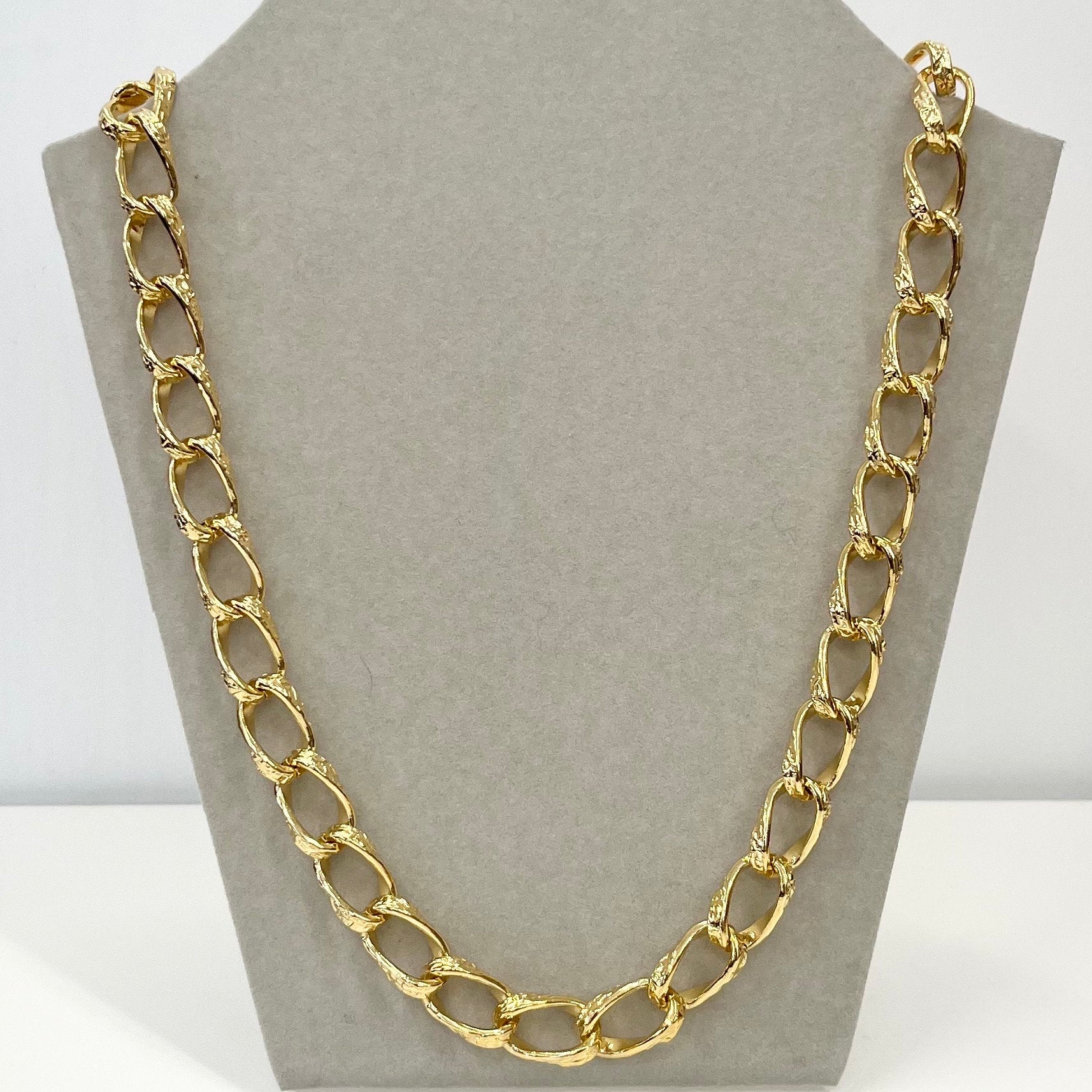 Vintage 24” Long Gold Plated Chunky Textured Curb Chain Necklace 1970’s - 1980’s Statement Power Chain TheGreenGlassGemShop