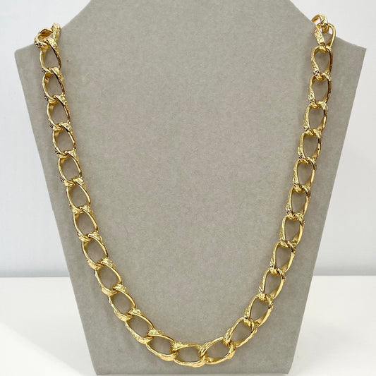 Vintage 24” Long Gold Plated Chunky Textured Curb Chain Necklace 1970’s - 1980’s Statement Power Chain TheGreenGlassGemShop