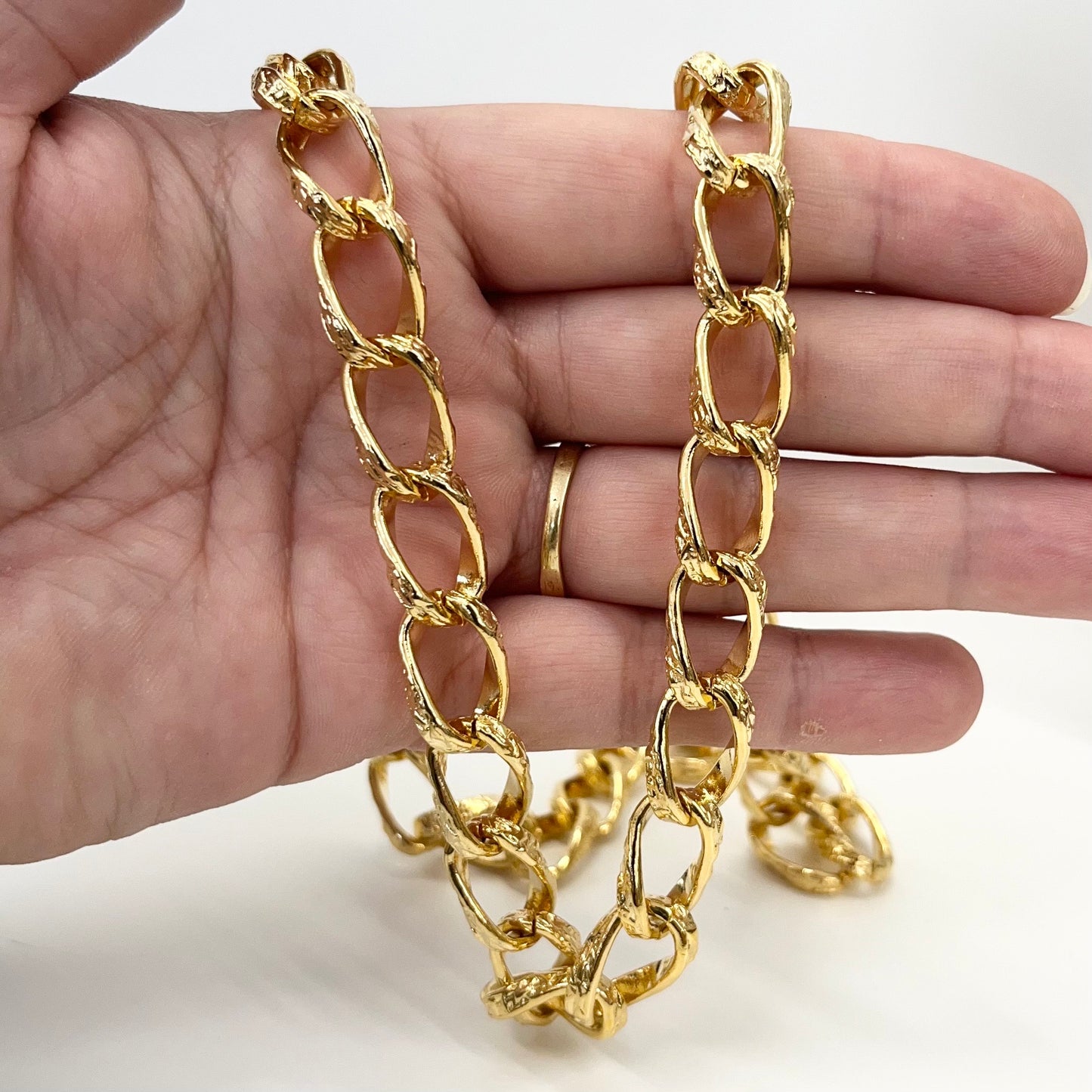 Vintage 24” Long Gold Plated Chunky Textured Curb Chain Necklace 1970’s - 1980’s Statement Power Chain TheGreenGlassGemShop