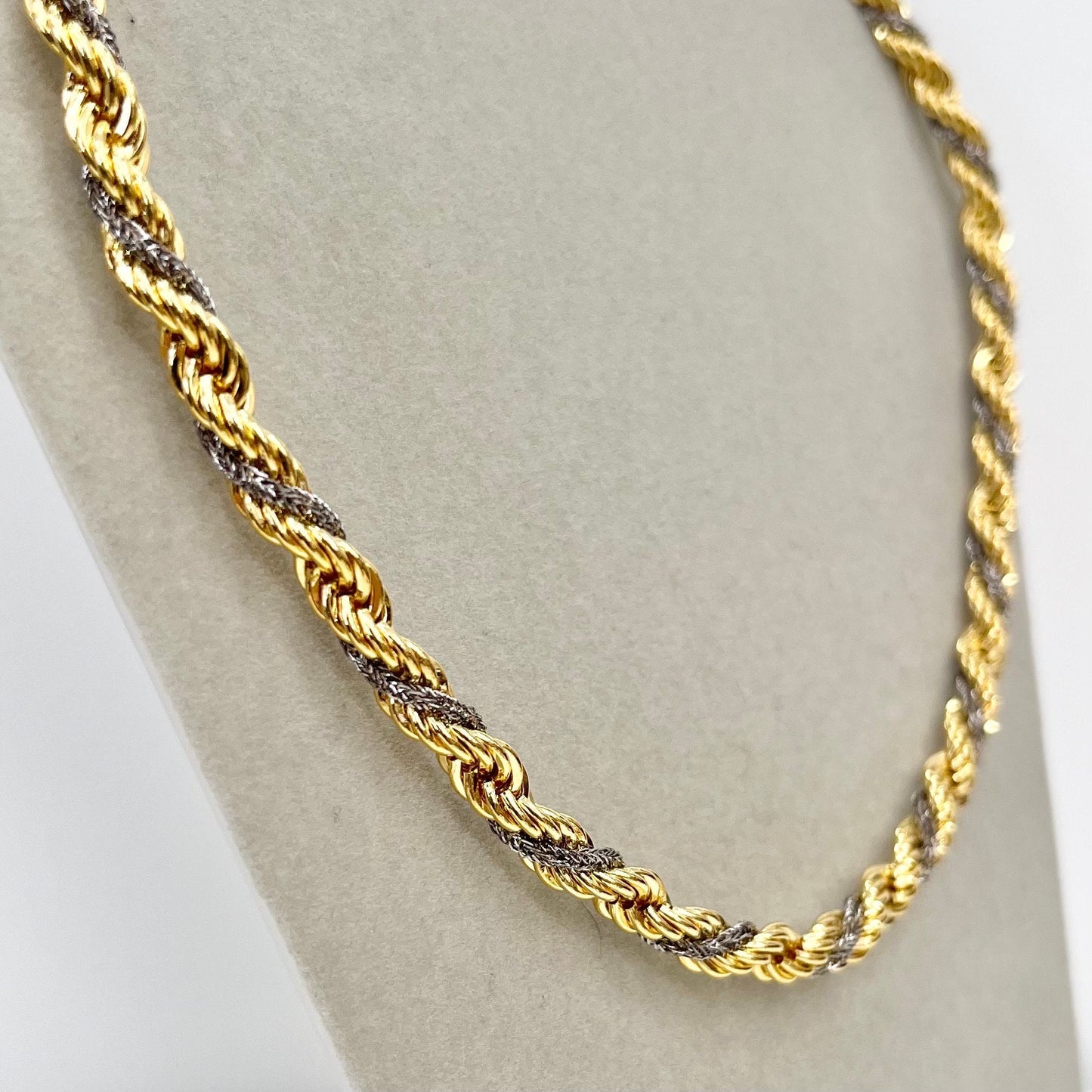 Vintage 17” Long Gold & Silver Plate Two Tone Rope Twist Chain Necklace 1970’s - 1980’s Statement Power Chain TheGreenGlassGemShop