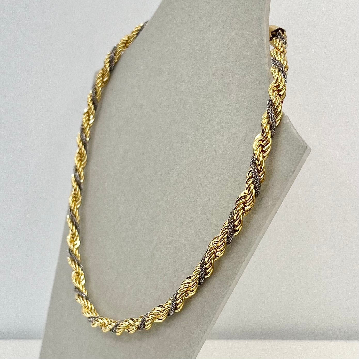 Vintage 17” Long Gold & Silver Plate Two Tone Rope Twist Chain Necklace 1970’s - 1980’s Statement Power Chain TheGreenGlassGemShop