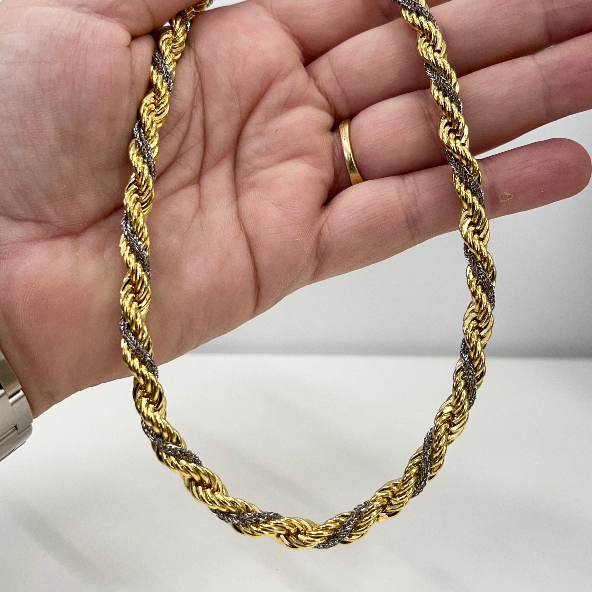 Vintage 17” Long Gold & Silver Plate Two Tone Rope Twist Chain Necklace 1970’s - 1980’s Statement Power Chain TheGreenGlassGemShop