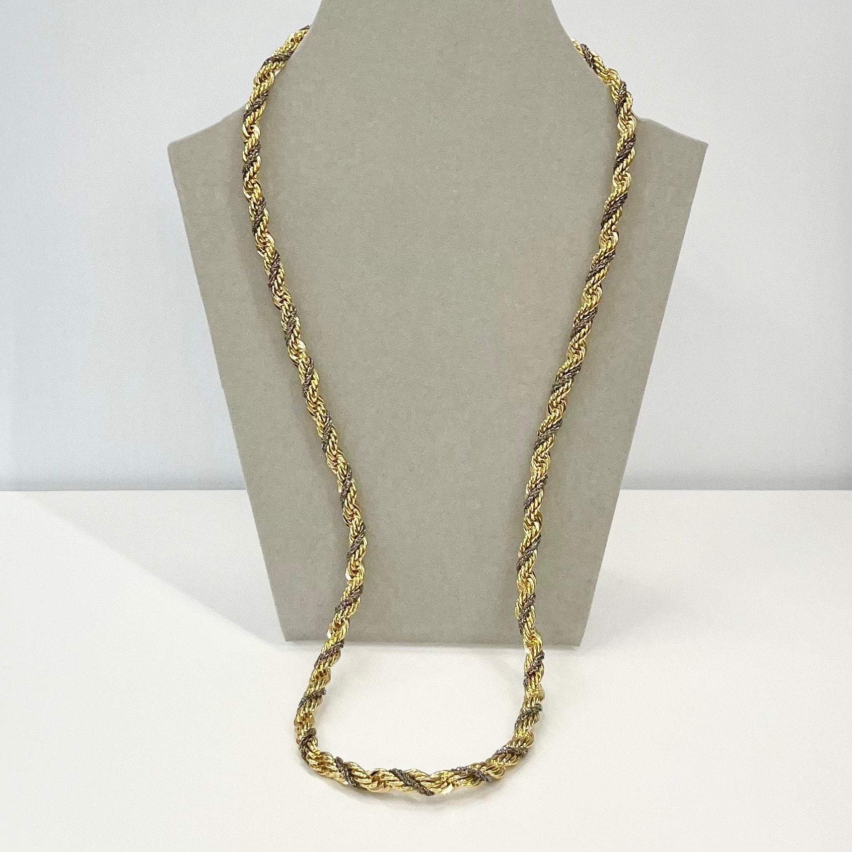 Vintage 25” Long Gold & Silver Plate Two Tone Rope Twist Chain Necklace 1970’s - 1980’s Statement Power Chain TheGreenGlassGemShop