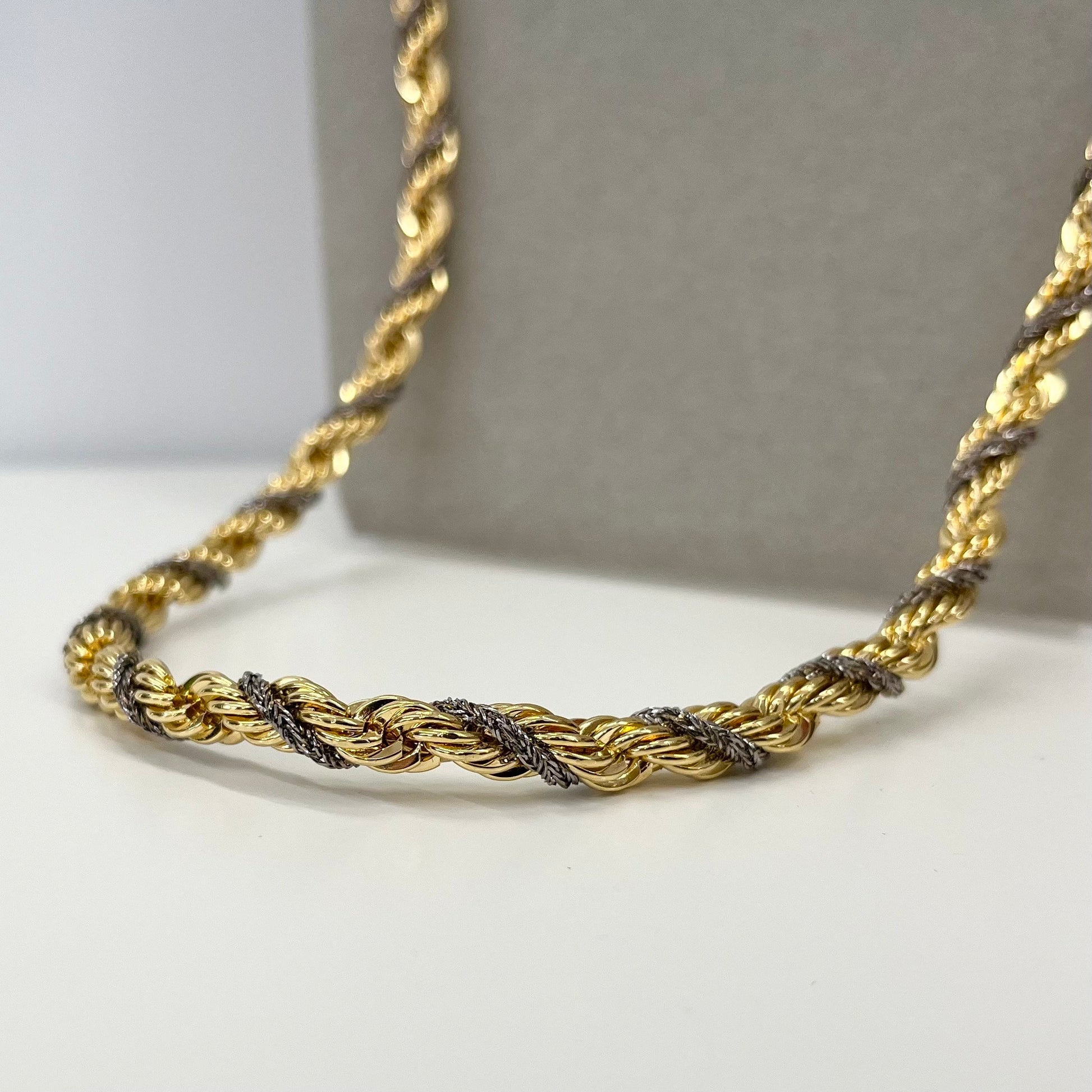 Vintage 25” Long Gold & Silver Plate Two Tone Rope Twist Chain Necklace 1970’s - 1980’s Statement Power Chain TheGreenGlassGemShop