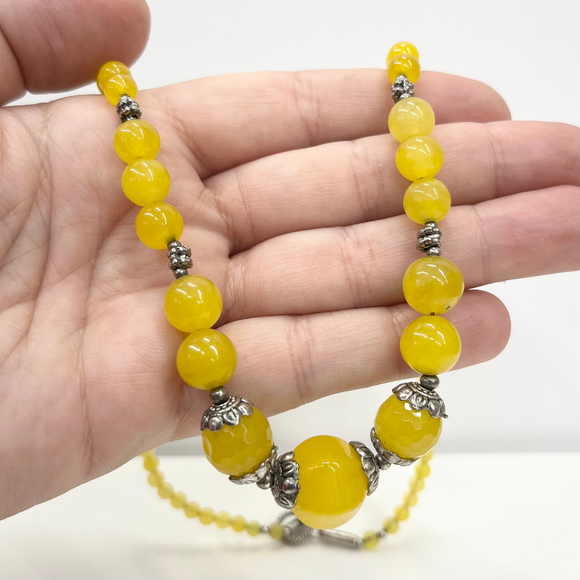 Vintage Ethnic Yellow Jade Bead Necklace 20” Long TheGreenGlassGemShop